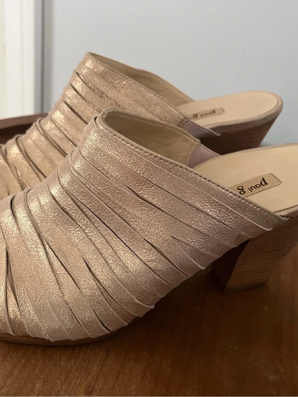 Paul Green Shimmery Nude Woven Slide Mules